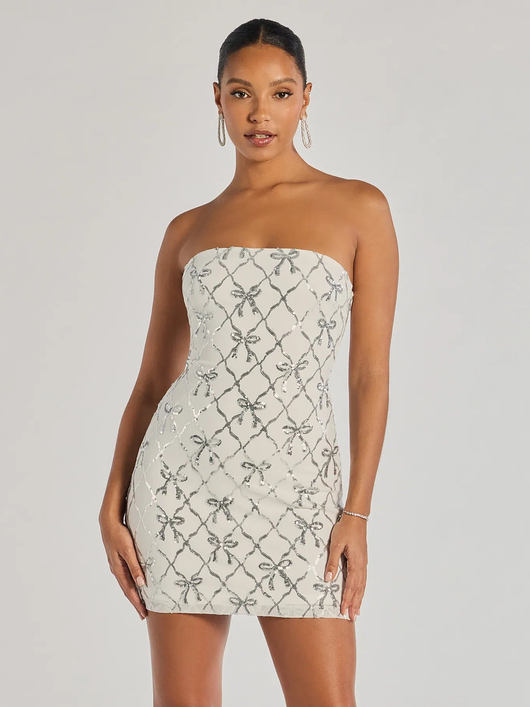 Cutest Style Sequin Bow Strapless Lace-Up Mini Dress 15