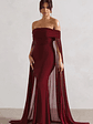 Carlotta | Berry Bardot Maxi Dress With Chiffon Cape - thumbnail 6