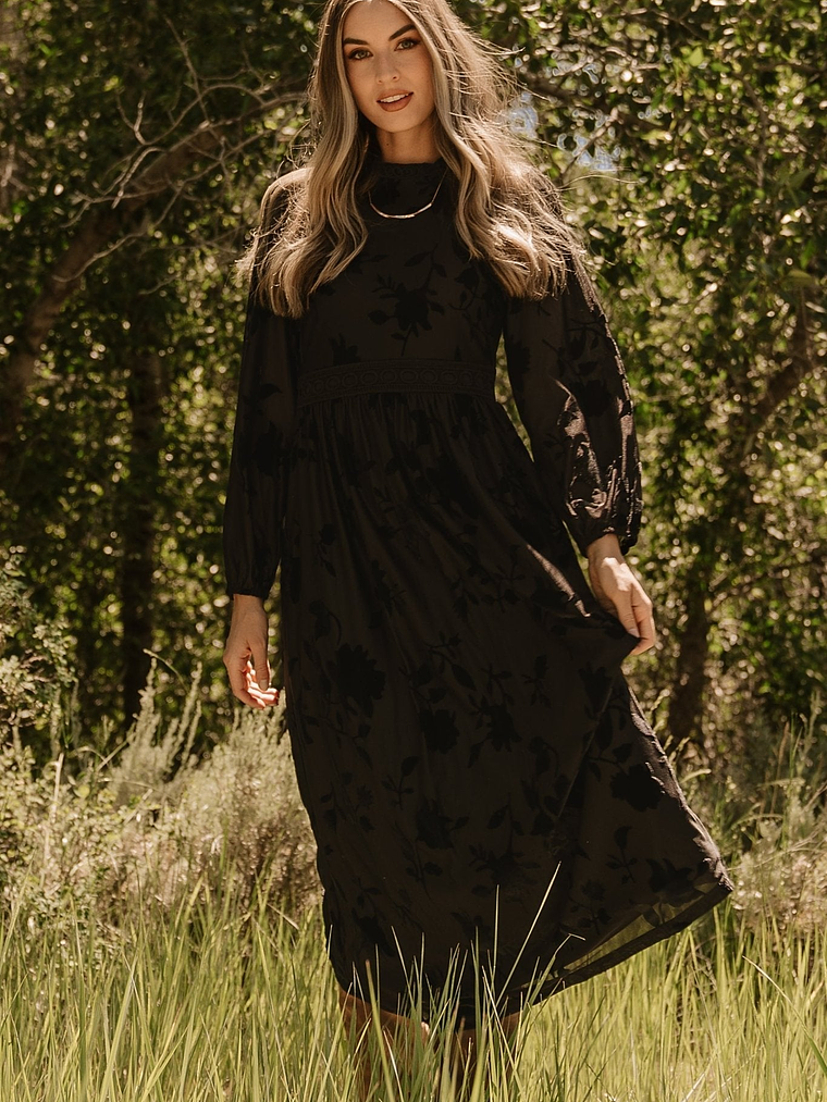 Christine Velvet Embossed Midi Dress | Black 1