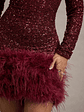 Claudia | Berry Sequin High Neck Feather Hem Mini Dress With Long Sleeves - thumbnail 7