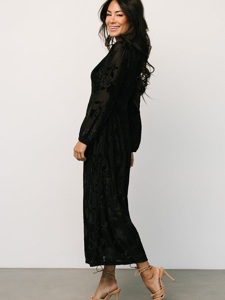 Christine Velvet Embossed Midi Dress | Black 3