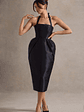 Cosetta | Black Halter-Neck Midi Dress With Tulip Skirt - thumbnail 4