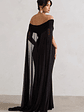 Carlotta | Black Bardot Maxi Dress With Chiffon Cape - thumbnail 2