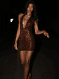Cecilia Deep V Sequin Mini Dress - Dark Chocolate - thumbnail 1