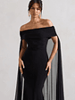 Carlotta | Black Bardot Maxi Dress With Chiffon Cape - thumbnail 3