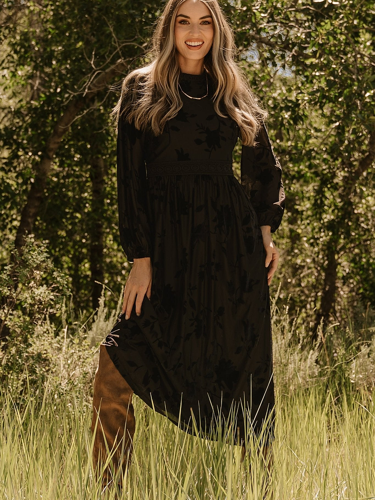 Christine Velvet Embossed Midi Dress | Black 5