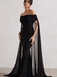 Carlotta | Black Bardot Maxi Dress With Chiffon Cape - thumbnail 4
