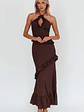 Clemence Smocked Frill Trim Maxi Dress Chocolate - thumbnail 1