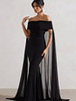Carlotta | Black Bardot Maxi Dress With Chiffon Cape - thumbnail 5