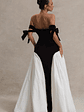 Cyndi | Black & Cream Velvet Bardot Maxi Dress With Volume Skirt - thumbnail 2