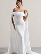 Carlotta | White Bardot Maxi Dress With Chiffon Cape - thumbnail 1