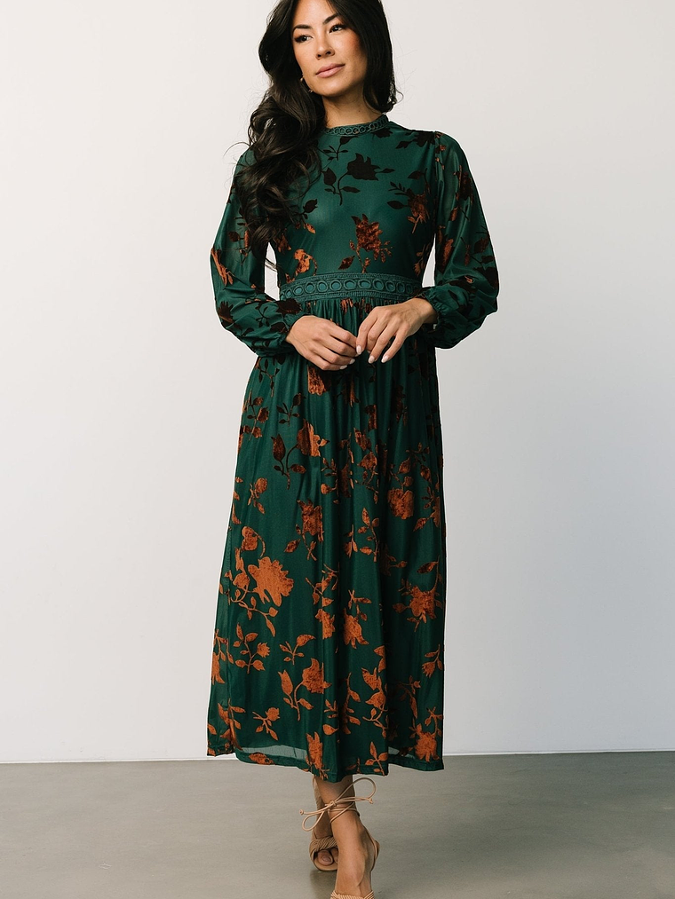 Christine Velvet Embossed Midi Dress | Jade 1