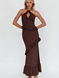 Clemence Smocked Frill Trim Maxi Dress Chocolate - thumbnail 5
