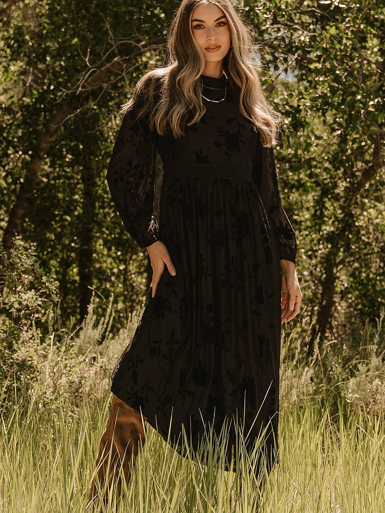 Christine Velvet Embossed Midi Dress | Black 10