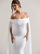 Carlotta | White Bardot Maxi Dress With Chiffon Cape - thumbnail 3
