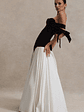 Cyndi | Black & Cream Velvet Bardot Maxi Dress With Volume Skirt - thumbnail 4