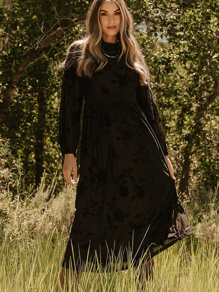 Christine Velvet Embossed Midi Dress | Black 12