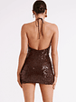 Cecilia Deep V Sequin Mini Dress - Dark Chocolate - thumbnail 7