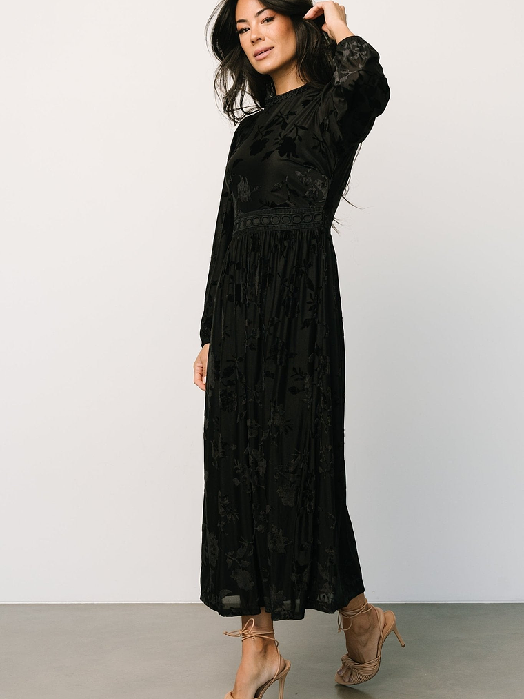 Christine Velvet Embossed Midi Dress | Black 13
