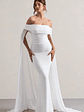 Carlotta | White Bardot Maxi Dress With Chiffon Cape - thumbnail 5