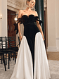 Cyndi | Black & Cream Velvet Bardot Maxi Dress With Volume Skirt - thumbnail 8
