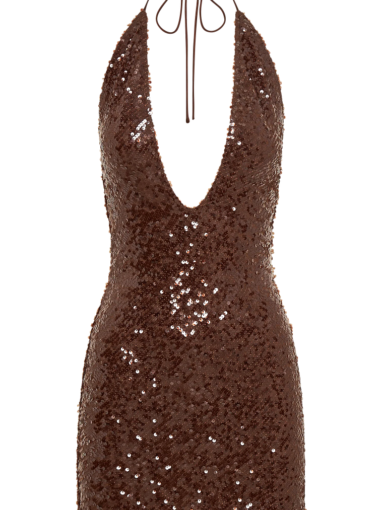 Cecilia Deep V Sequin Mini Dress - Dark Chocolate 11