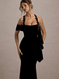 Charlize | Black Velvet Halter-Neck Draped Maxi Dress - thumbnail 3