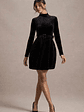 Charm | Black Velvet Turtleneck Long-Sleeve Belted Mini Dress - thumbnail 1