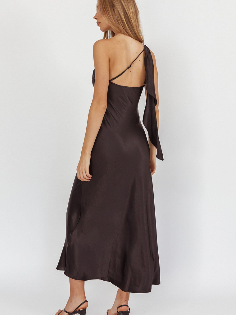 Carmel One-Shoulder Sash Maxi Dress Black 2
