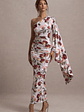 Clementina | Cream Floral Print Asymmetric Cape Sleeve Maxi Dress - thumbnail 1