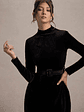 Charm | Black Velvet Turtleneck Long-Sleeve Belted Mini Dress - thumbnail 3