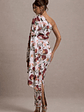 Clementina | Cream Floral Print Asymmetric Cape Sleeve Maxi Dress - thumbnail 2
