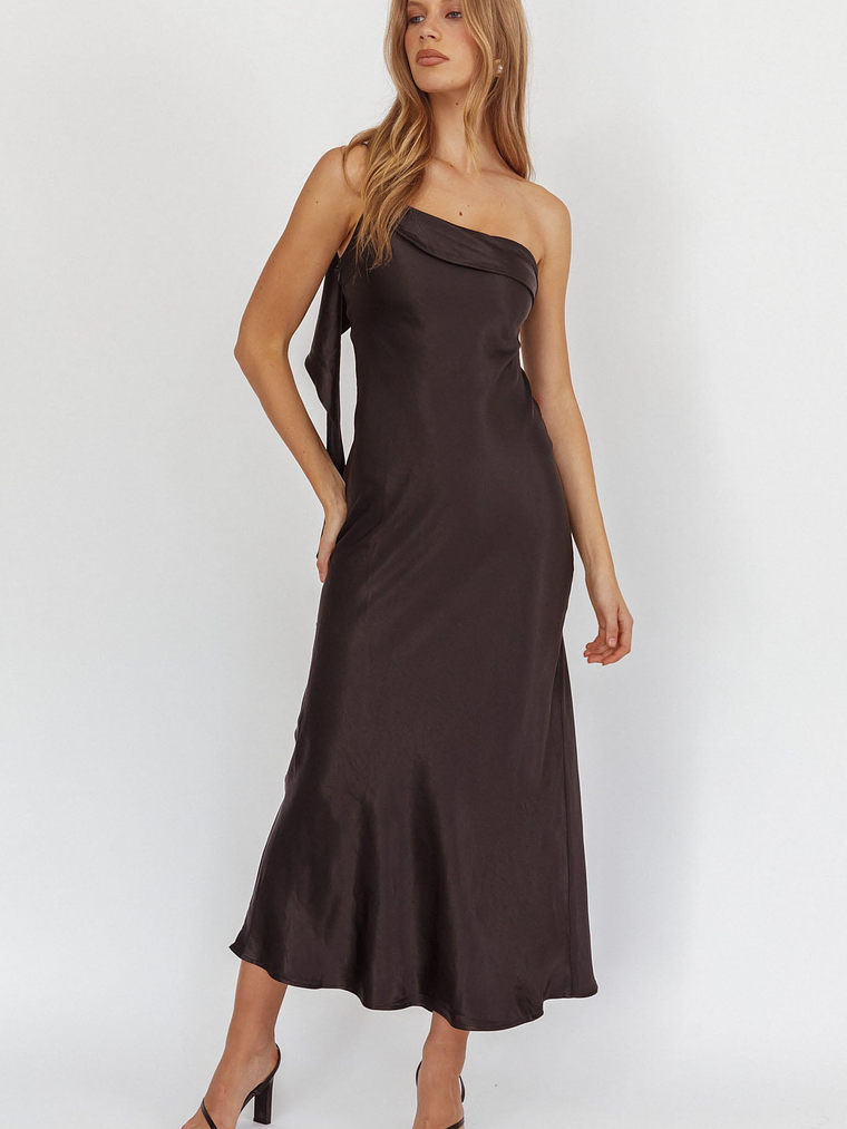 Carmel One-Shoulder Sash Maxi Dress Black 4
