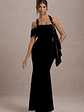 Charlize | Black Velvet Halter-Neck Draped Maxi Dress - thumbnail 6