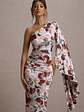 Clementina | Cream Floral Print Asymmetric Cape Sleeve Maxi Dress - thumbnail 3