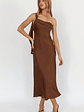 Carmel One-Shoulder Sash Maxi Dress Chocolate - thumbnail 1
