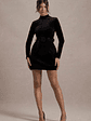 Charm | Black Velvet Turtleneck Long-Sleeve Belted Mini Dress - thumbnail 4