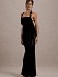 Charlize | Black Velvet Halter-Neck Draped Maxi Dress - thumbnail 7