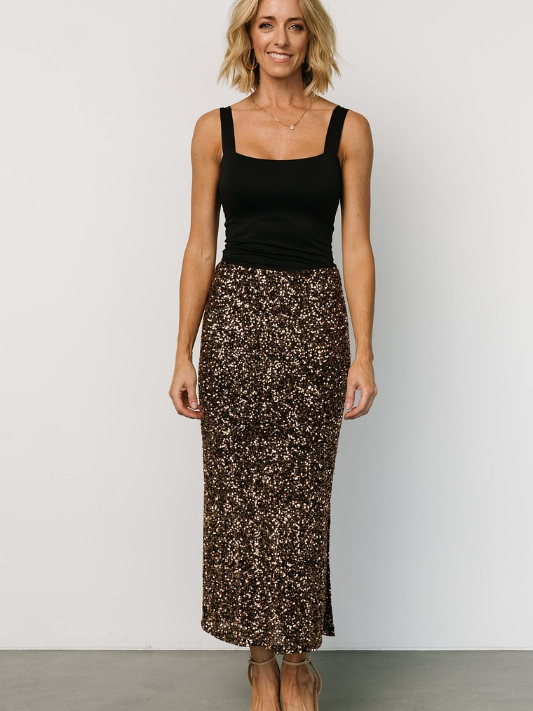 Charmed Sequin Midi Skirt | Bronze 1