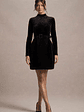 Charm | Black Velvet Turtleneck Long-Sleeve Belted Mini Dress - thumbnail 5