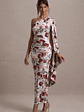 Clementina | Cream Floral Print Asymmetric Cape Sleeve Maxi Dress - thumbnail 4