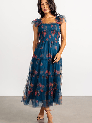 Clementine Tulle Midi Dress | Persian Blue + Rust