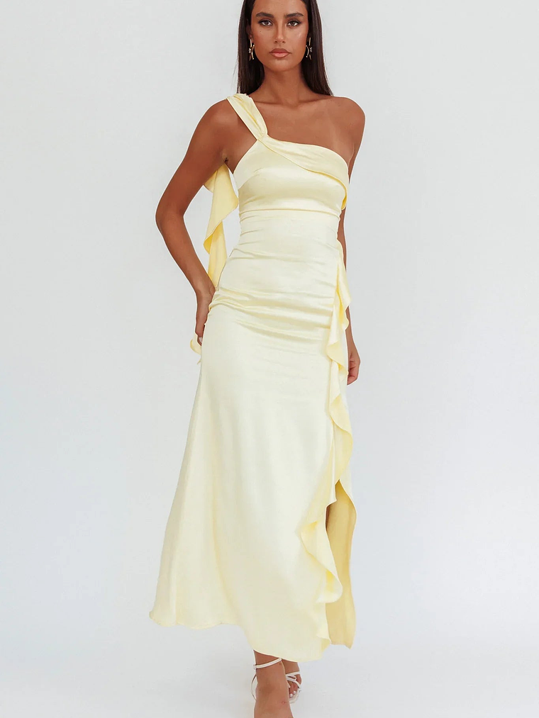 Carmel One-Shoulder Split Maxi Dress Butter 1