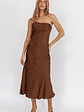 Carmel One-Shoulder Sash Maxi Dress Chocolate - thumbnail 4