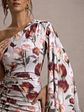 Clementina | Cream Floral Print Asymmetric Cape Sleeve Maxi Dress - thumbnail 5