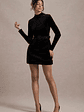 Charm | Black Velvet Turtleneck Long-Sleeve Belted Mini Dress - thumbnail 7