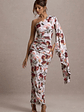 Clementina | Cream Floral Print Asymmetric Cape Sleeve Maxi Dress - thumbnail 6