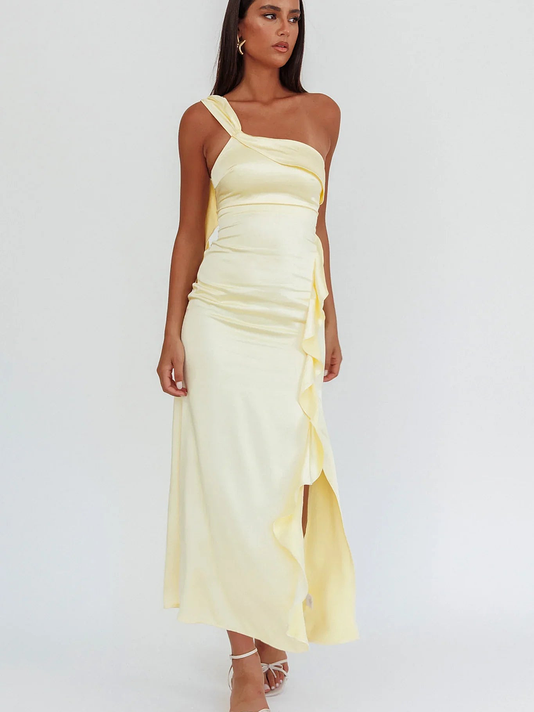 Carmel One-Shoulder Split Maxi Dress Butter 4