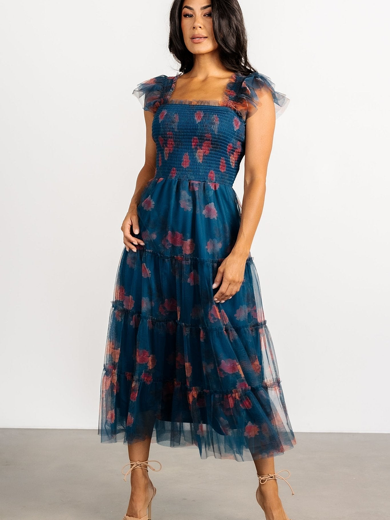 Clementine Tulle Midi Dress | Persian Blue + Rust 6