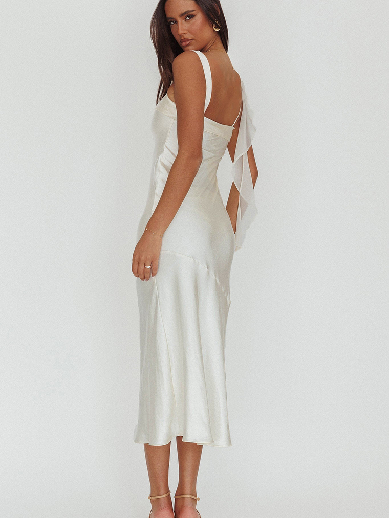 Carmel Shoulder Sash Midi Dress Oyster 1
